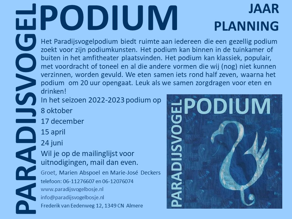 UITNODIGING PARADIJSVOGEL PODIUM jaarplanning